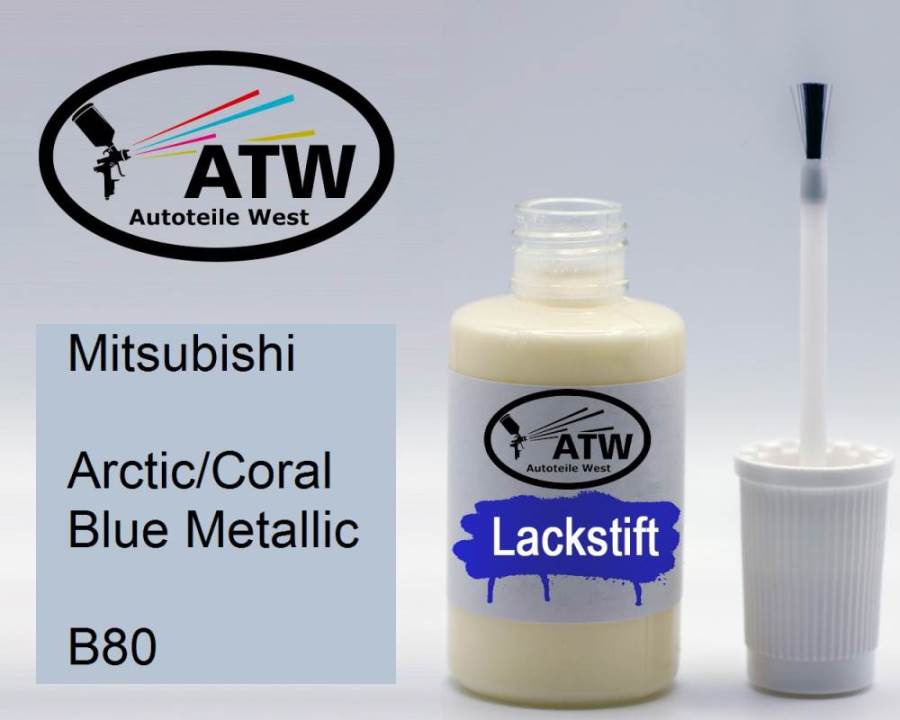Mitsubishi, Arctic/Coral Blue Metallic, B80: 20ml Lackstift, von ATW Autoteile West.
